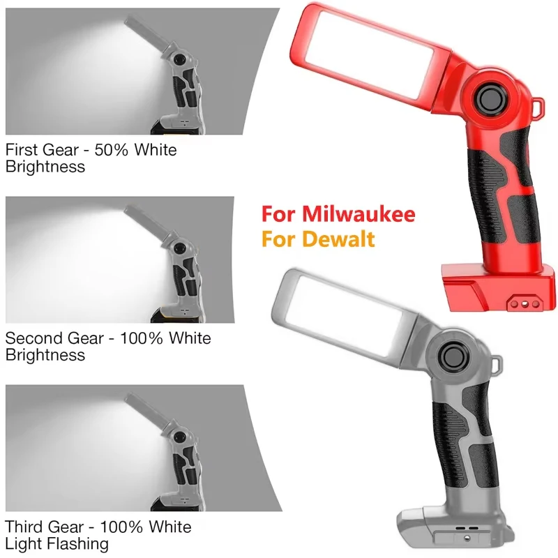 

For Milwaukee/Dewalt 18V Battery 12W Cordless LED Flashlight Work Light Handheld Spotlight Desk with USB 90 Degree Pivoting Head