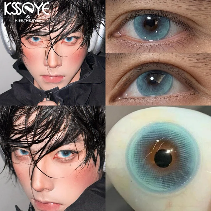 KSSEYE New 1 Pair Korean Lenses Colored Contact Lenses for Eyes with Diopters 0~-8.00 Blue Cartoon Pupils Soft Fashion Lenses