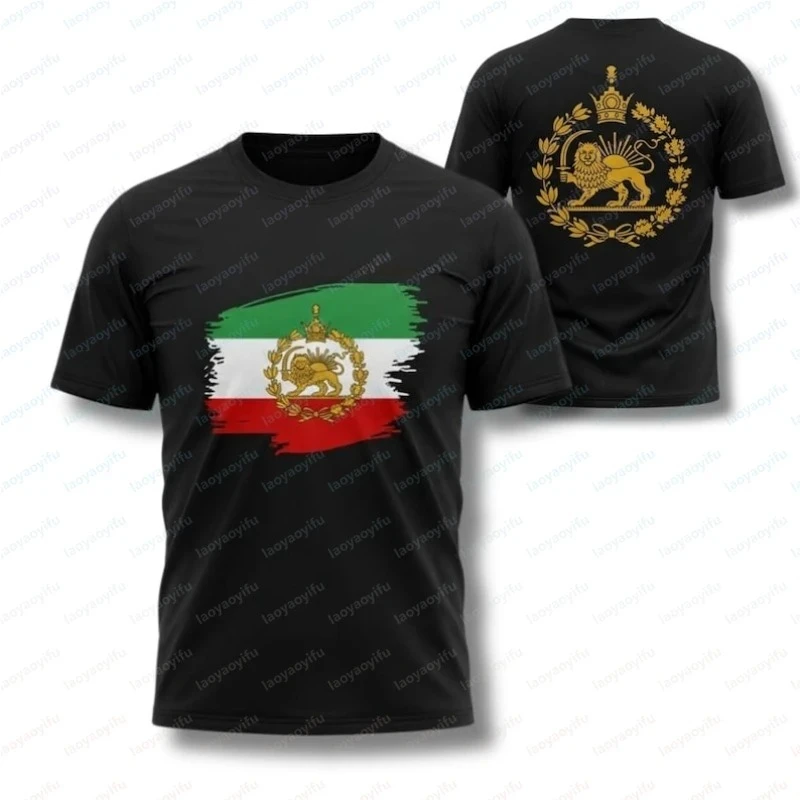 Iran Flag T Shirt Custom Name Persian Lion Emblem Black Tee Unisex Gift Graphic T Shirts Women Clothing Y2k Top Harajuku Tops