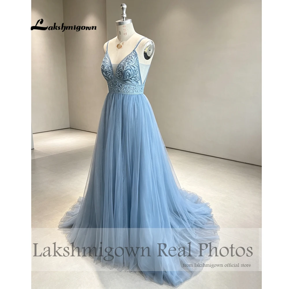 Lakshmigown Spaghettiträger Staubblaues Boho-Hochzeitskleid für Frauen Vestido Civil Bridal Maßgeschneiderte Hochzeitskleider Suknie Slubne – Detail 7