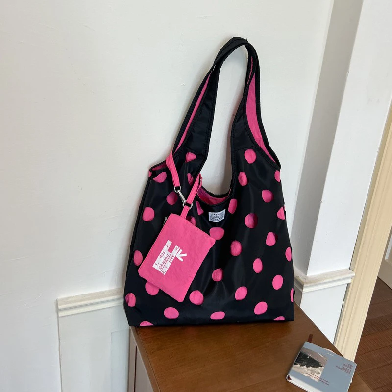Polka Dot Schultertasche mit passender Handtasche, Damen-Handtasche im Colorblock-Design, leichte, lässige, vielseitige Pendler-Tragetasche – Detail 8