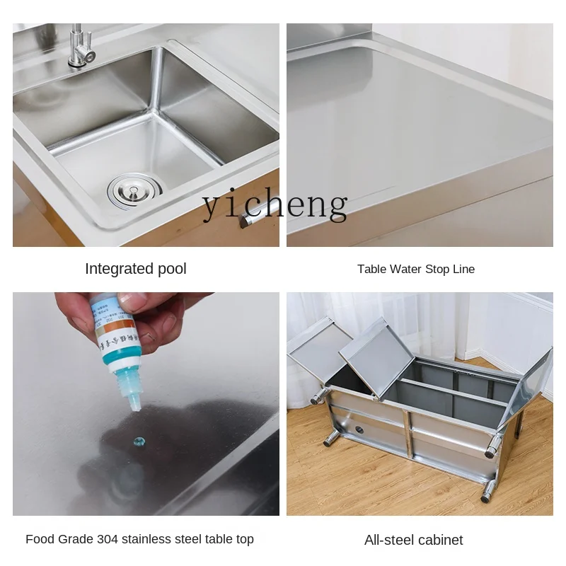 ZC 304 Kitchen Stainless Steel Cabinet Vegetable Washing Sink Basin Sink Countertop All-in-One Cabinet