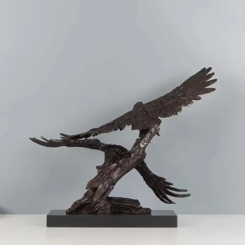 Bronze Couple Eagle Falcon Statue Animal Bird Sculpture Marble Base Gorgeous Home Office Decor Business Gift view 2
