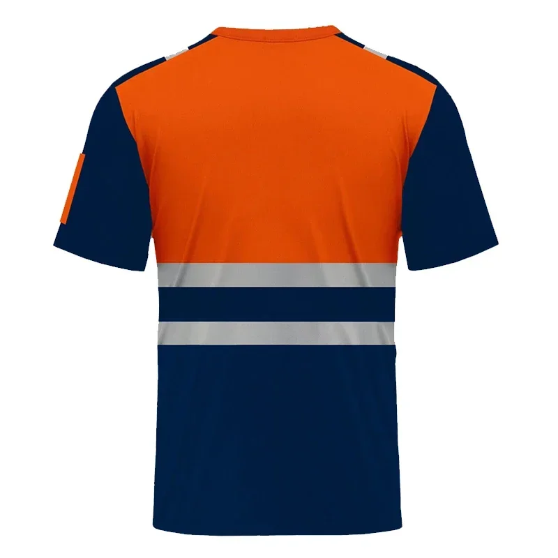 Men's High Visibility Reflective Strip T-Shirt Orange Black Color Block Workwear Safety Short Sleeve Casual Quick Dry Tee XS-6XL