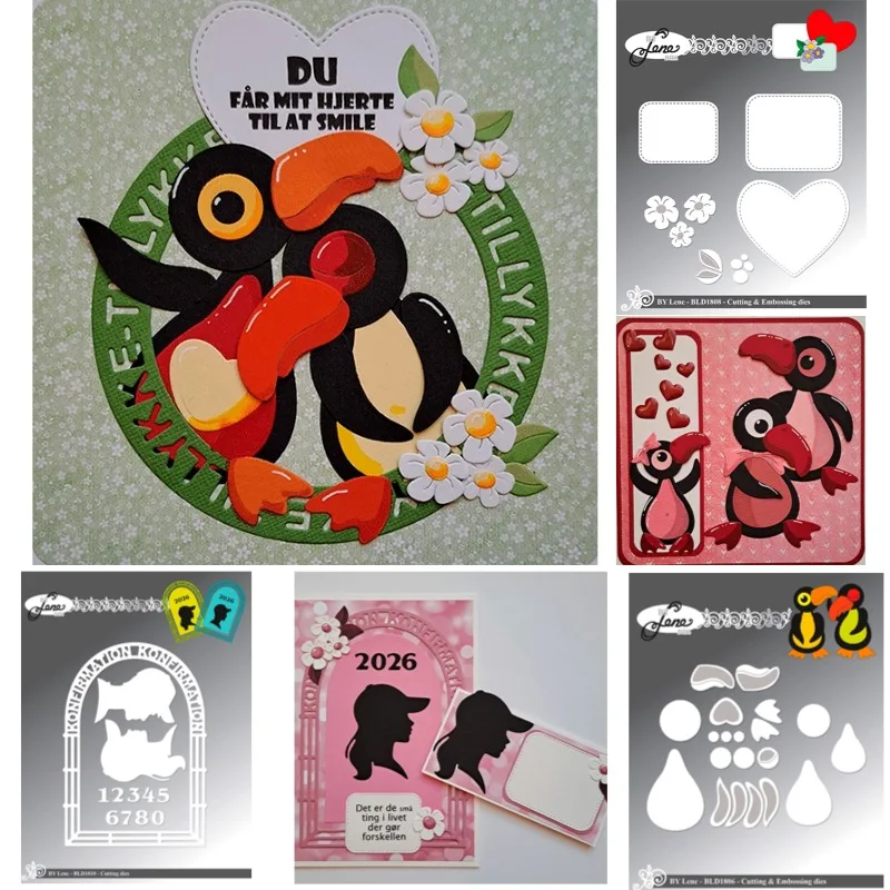 رسالة الحب الطوقان الطيور في إطارات زجاجة قطع معدنية مربعة يموت سجل القصاصات قالب النقش الاستنسل لتقوم بها بنفسك بطاقة المعايدة #1