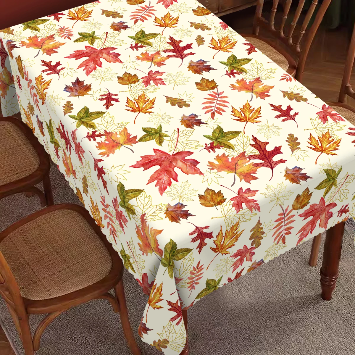 1 Piece Autumn Leaf Print Tablecloth, Available in Various Sizes, Autumn Garden Party Decoration Tablecloth, Thanksgiving Party Gathering Garden Tablecloth Decoration, Suitable for Indoor and Outdoor Use in Home Kitchens, Dining Rooms, Patios, as a Gift