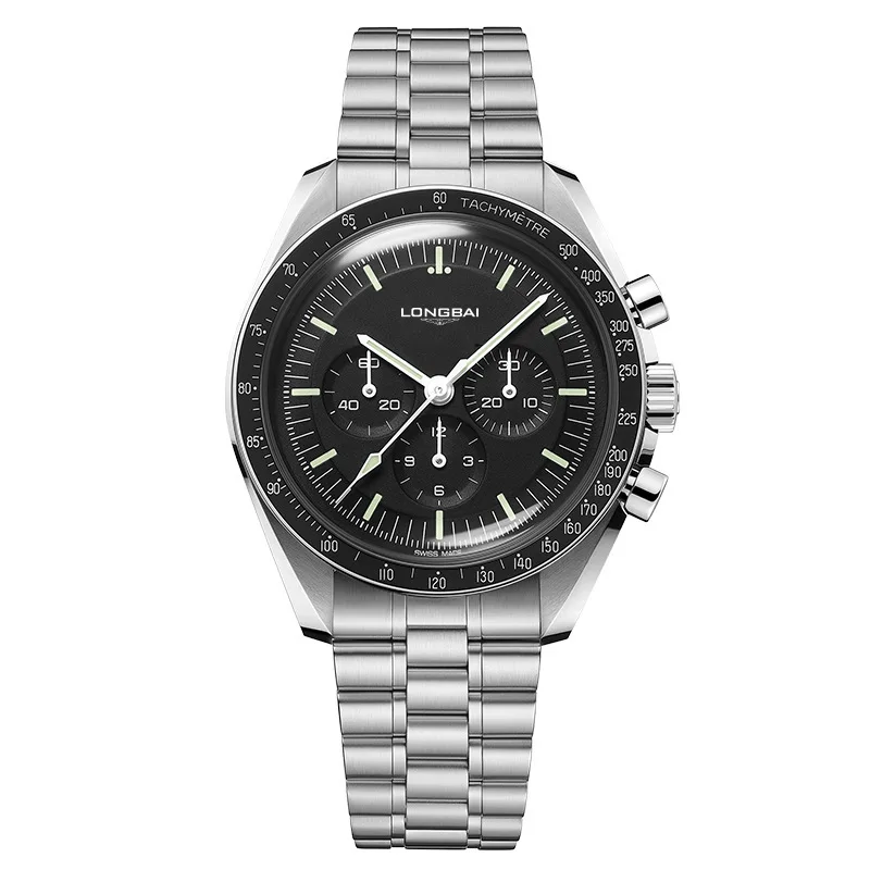 Quartz Watch for Man with Large Three Eye Dial Alloy Case and Stainless Steel Bracelet 30 Meter Waterproof