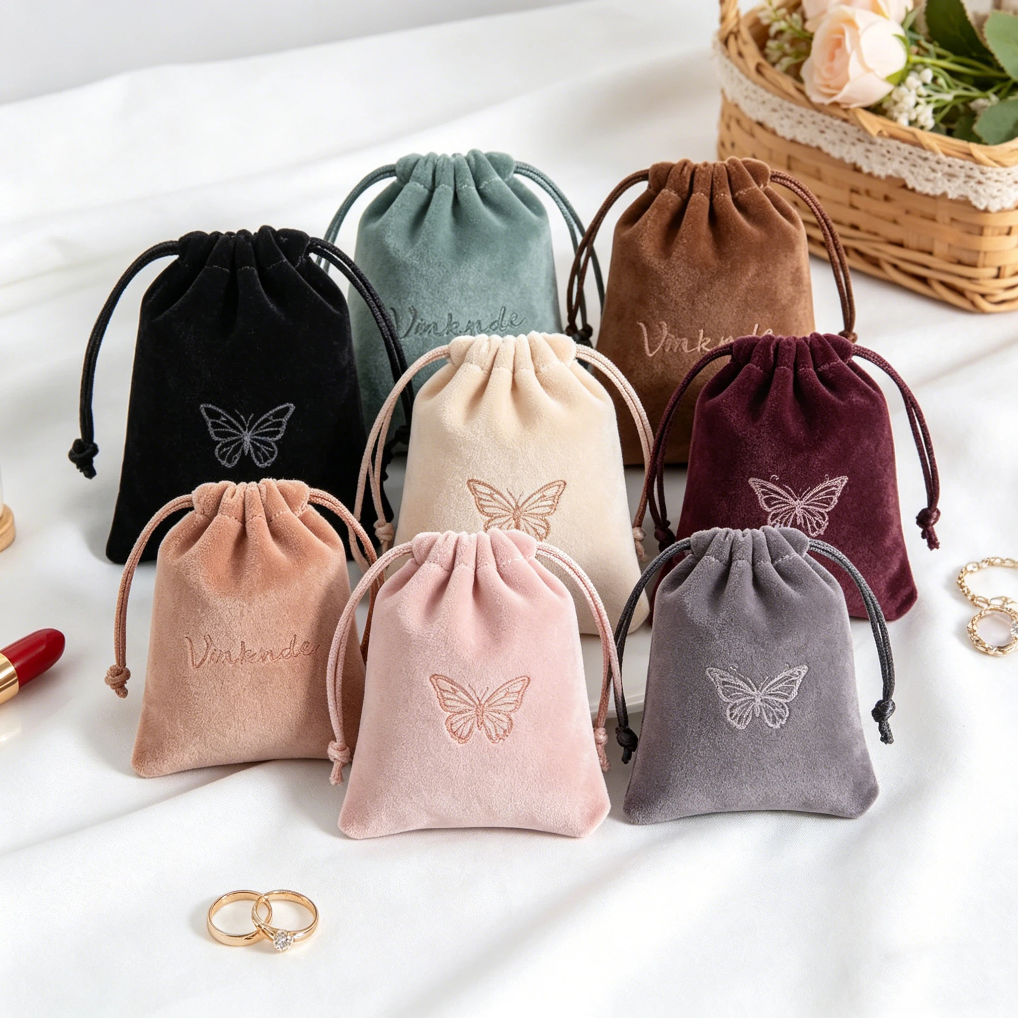 

Personailzed 50pcs Color Velvet Drawstring Bag Multi-size Packing Sachet for Jewelry Candy Storage Display Festival Gift Pouch
