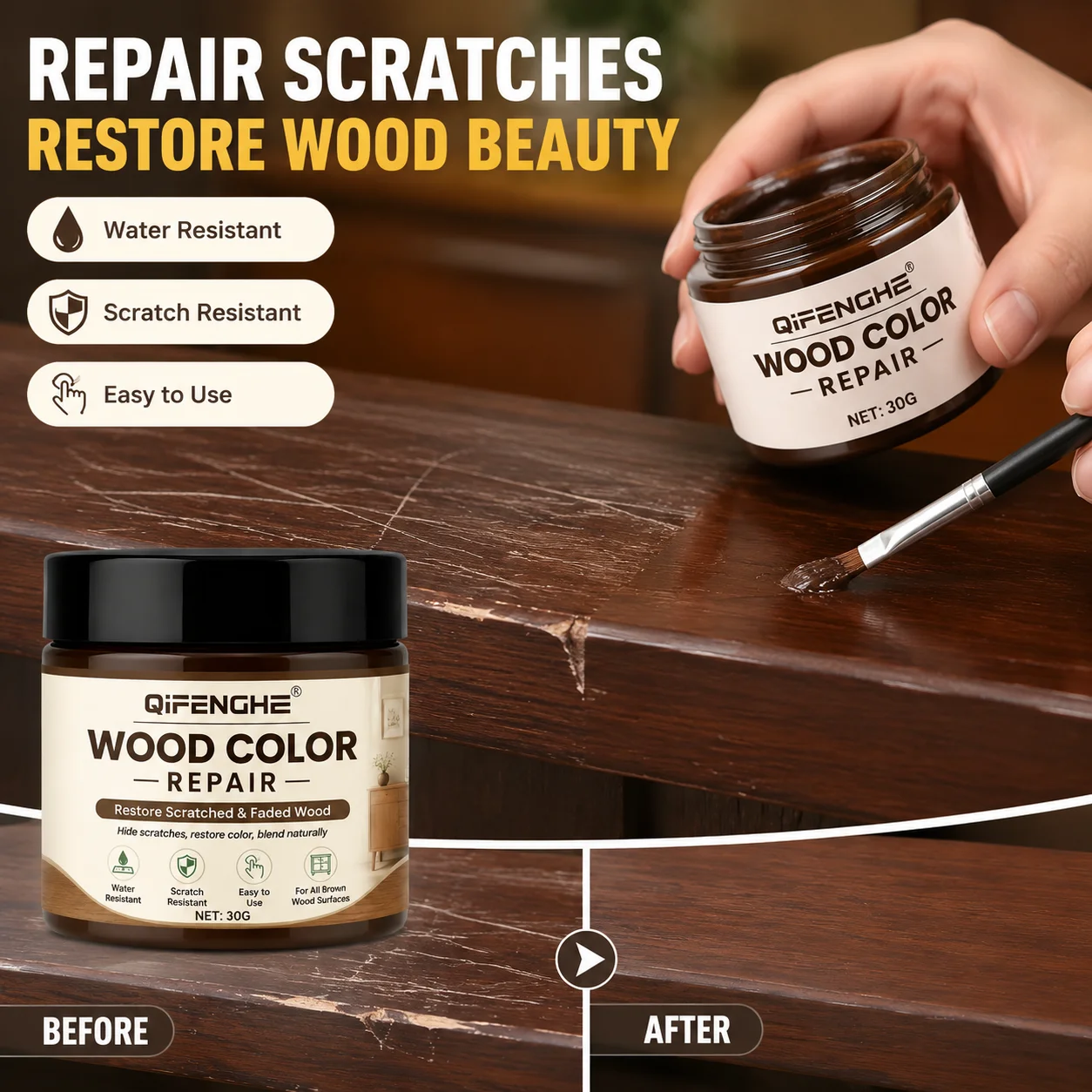 Wood Repair Paste 30g Brown Furniture Scratch Remover Touch Up Cream For Car Interior Wood Trim Table Floor Door Cabinet