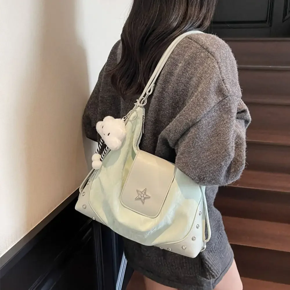 

Fashion PU Leather Large Capacity Bag With A Pendent Rivet Crossbody Bags Tote Bag For Women Girls