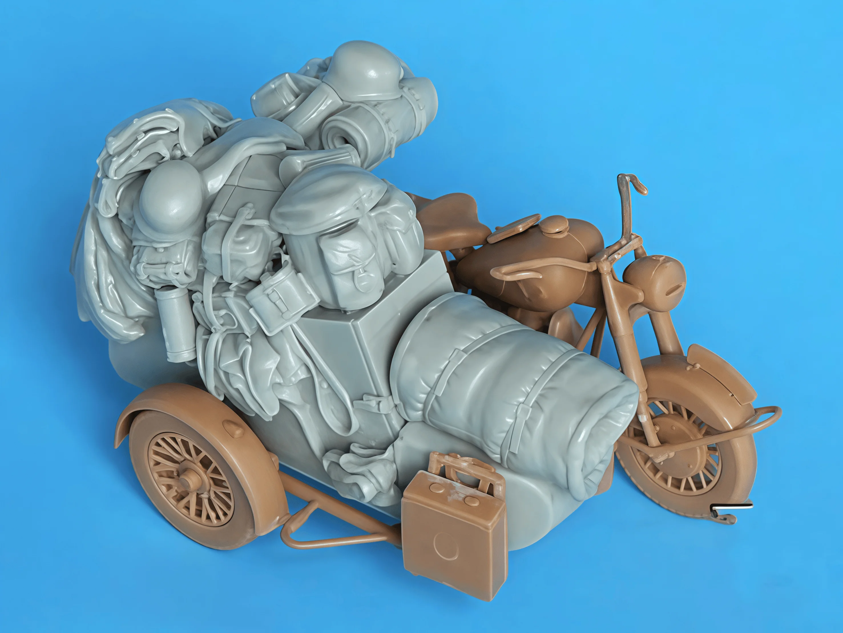 

1/35 Cast Resin Model Assembly Kit, Three Wheeled Motorcycle Wrapped in Debris, Unpainted