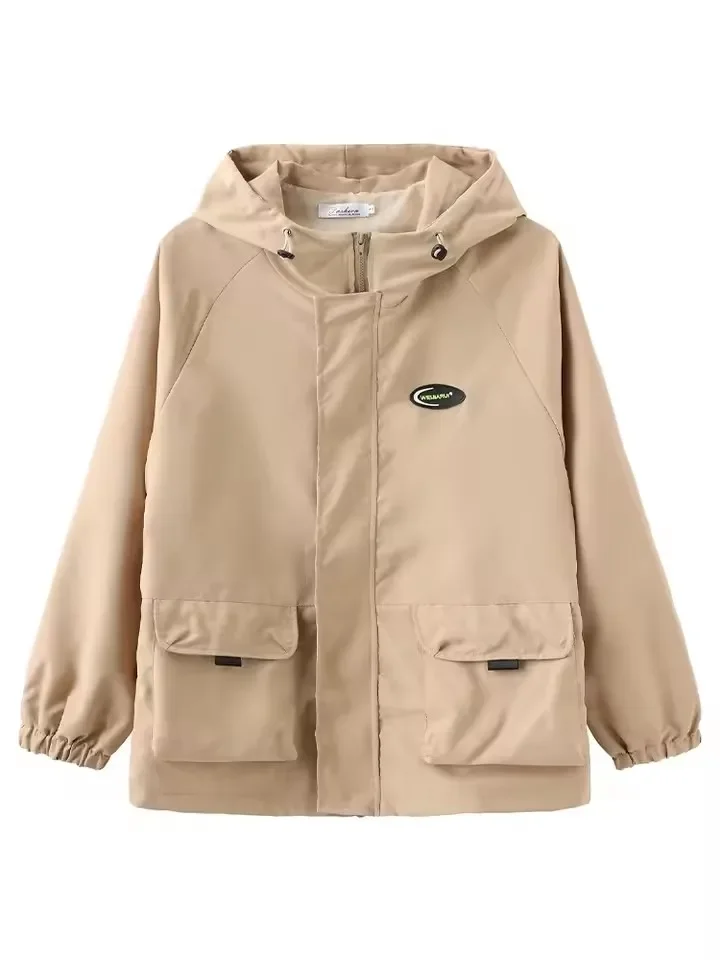 Pop Cargo Oversized Hooded Jackets Women Solid Leisure Classic Windbreaker Couple Baggy Japanese All-match Basic Casual Zipper C