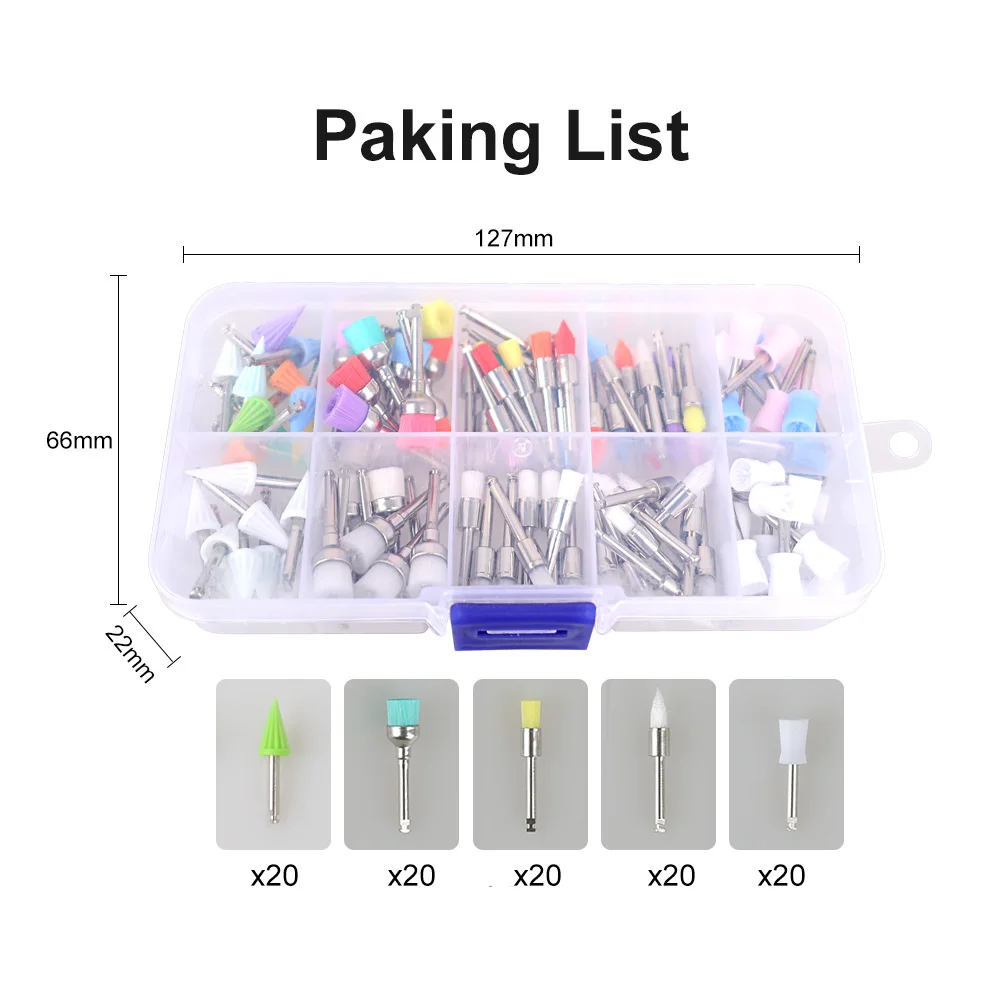 ELIJAH 100Pcs/Box Dental Polishing Brushes Prophy Polisher Disposable Latch Type Plat Nylon Bristle Brush Dentistry Tools