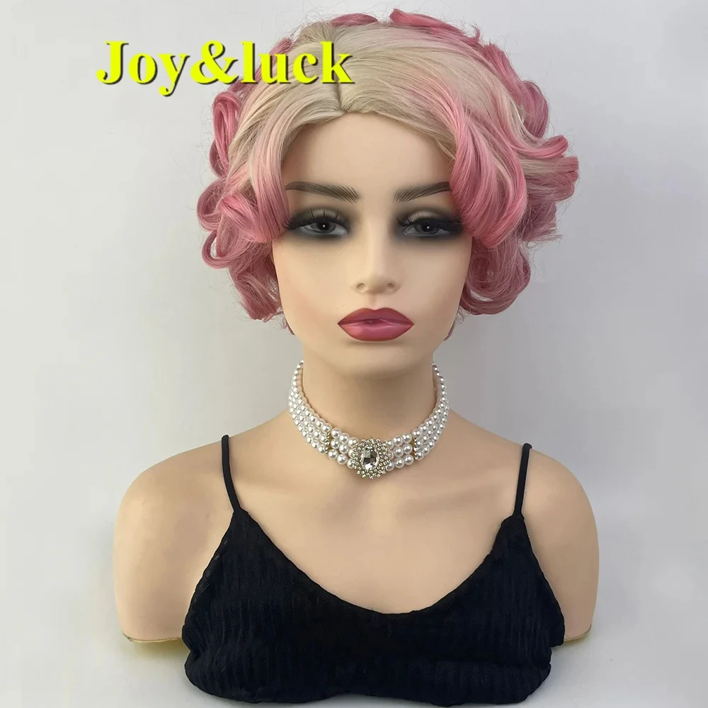 Short Blonde Wig Natural Curly Wigs Blond Synthetic Wig Or Daily Middle Part  Women Hair Style