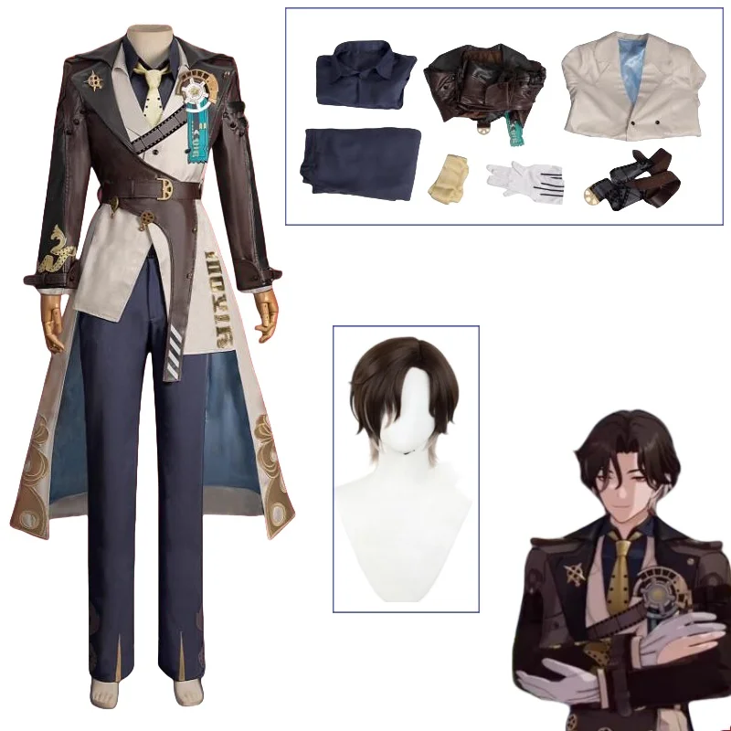 

Game Honkai Star Rail Reca Cosplay Costume Wig Mr. Reca PU Coat Gloves Uniform Halloween Con Full Set Game Reca Party Outfits