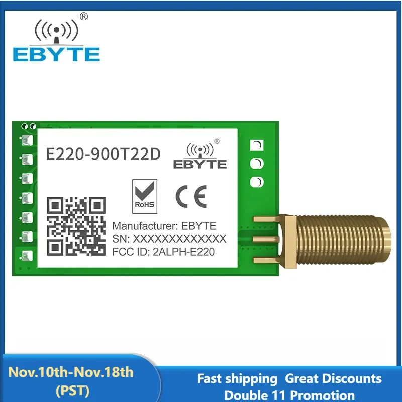 LoRa LLCC68 868MHz 915MHz Wireless Module 22dBm Long Range 5km EBYTE E220-900T22D SMA-K UART RSSI Transmitter Receiver DIP