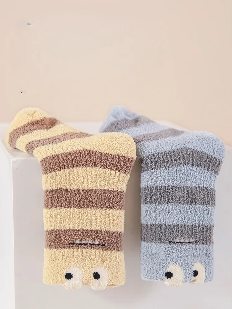 2026 السنة الجديدة الشتاء الوليد الطفل الجوارب سميكة الصوف الدافئة منتصف العجل الجوارب لطيف الكرتون مخطط طفل الجوارب للبنين بنات #4