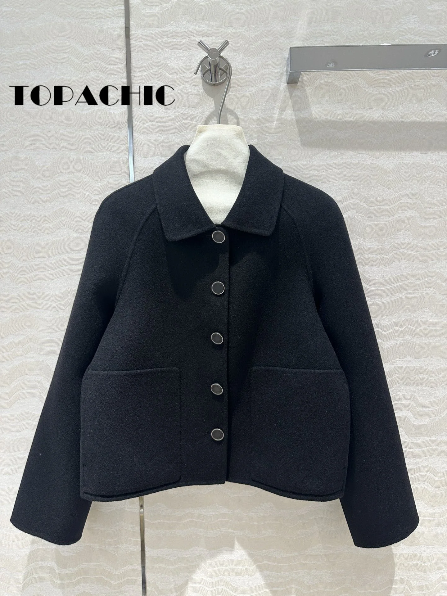 7.21 TOPACHIC-Women High Quality Cashmere Double-Sided Woolen Coat Elegant Lapel Metal Button Single Breasted Short Outerwear