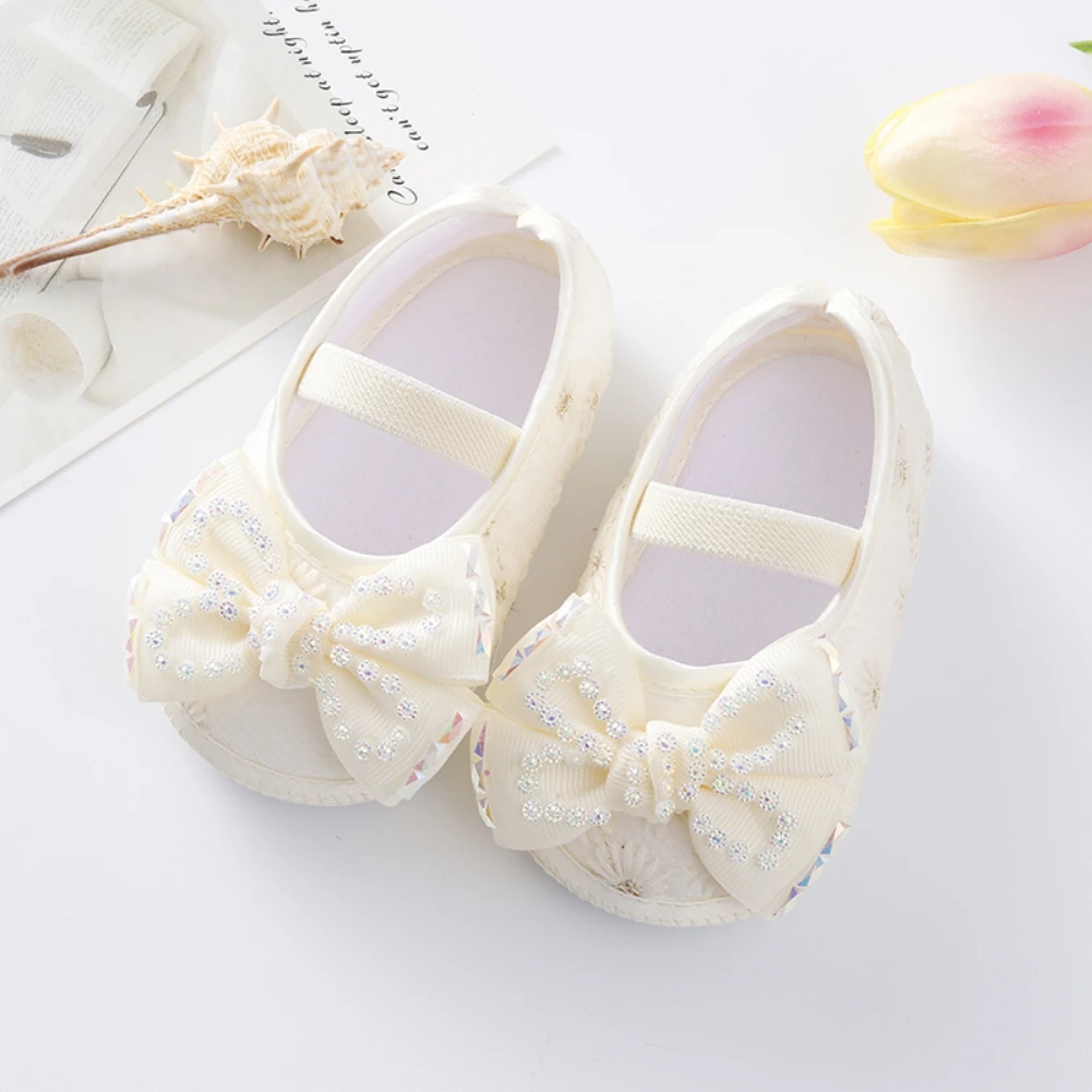 Baywell Infant Girls Non-Slip Soft Sole Bowknot Shoes Newborn Baby Princess Wedding Shoes Cute Toddler First Walkers 0-12 Months