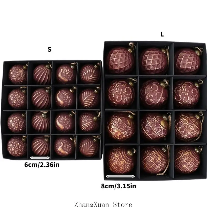 12 Stück antike hängende Kugeln für Baumregal und Kaminsims, Weihnachtsdekoration, 3 x – Detail 6