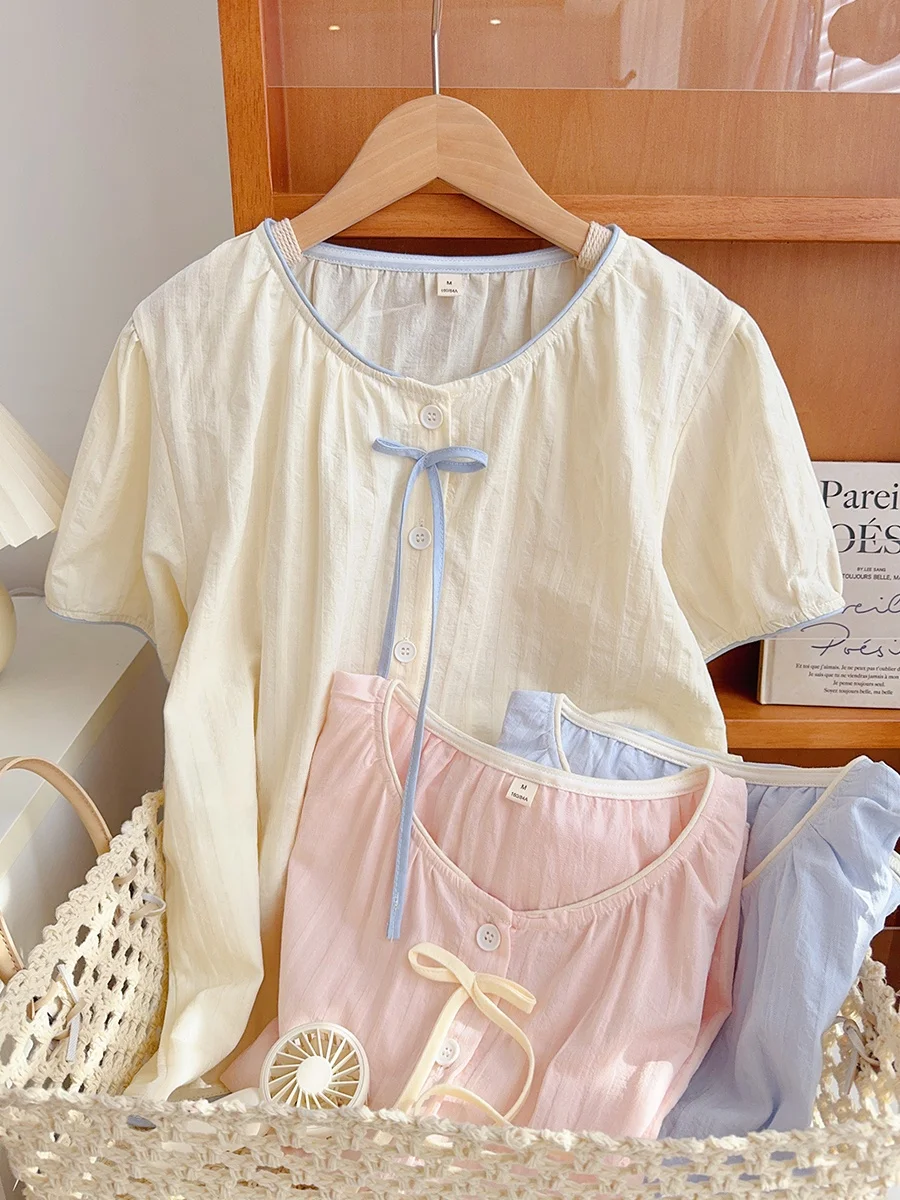 

Japanese Sle mat Pure Cotton Gingham Women's Summer Thin ort Sve Long Pants Spwear Home Clothes Outdoor Wear...