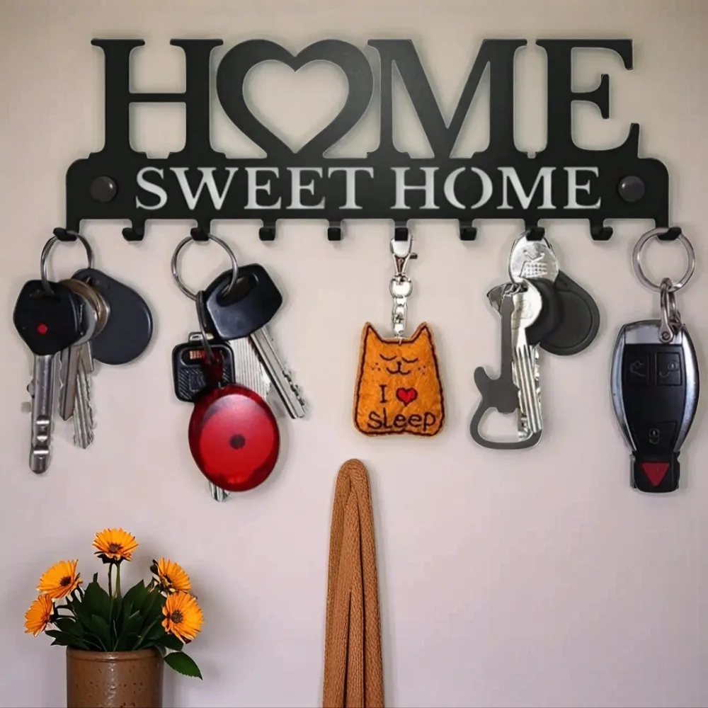 UrbanHanger Llavero de metal negro - Escultura de pared con clavijas, elegante organizador de entrada, mantiene llaves de abrigos, regalo de Halloween