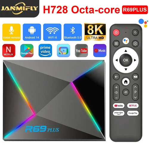 Imagen 1 del producto R69 Plus Control de voz TV Box Ultra HD 8K Allwinner H728 Octa Core compatible con Netflix tv box WIFI 6 decodificador