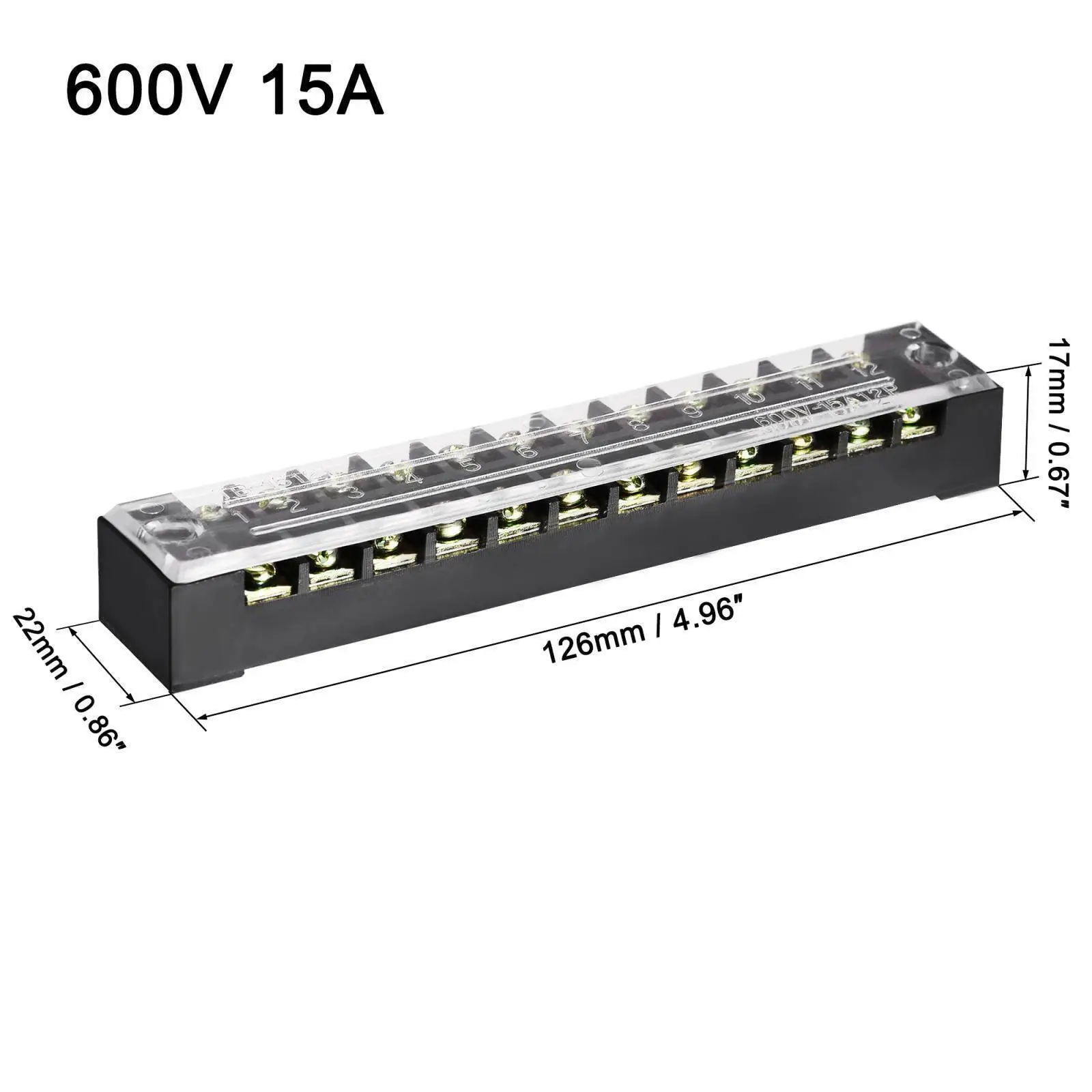 15PCS Dual Row 12 Position Screws Terminal Electric Barrier Strip Block 600V 15A