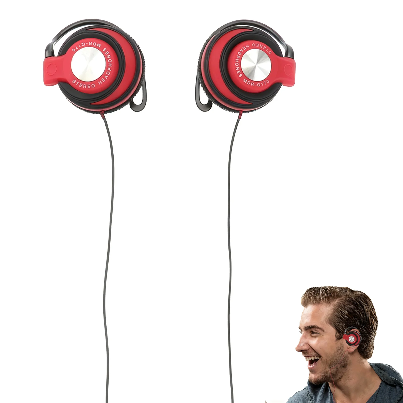 

Sporty Clip On Ear Headphones Earhook Earbuds 3.5Mm Jack Red Durable Cable Surround Sound Compatible Phone Computer Mp3