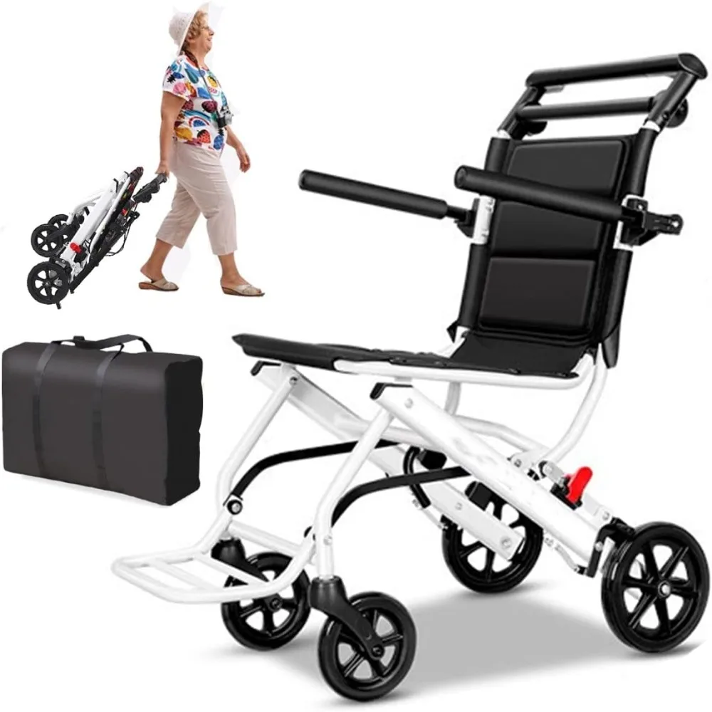 

(only 15lb) Super Lightweight Transport Wheelchair. Easy to Travel, Locking Hand Brakes, User-Friendly, Folding, Portable.