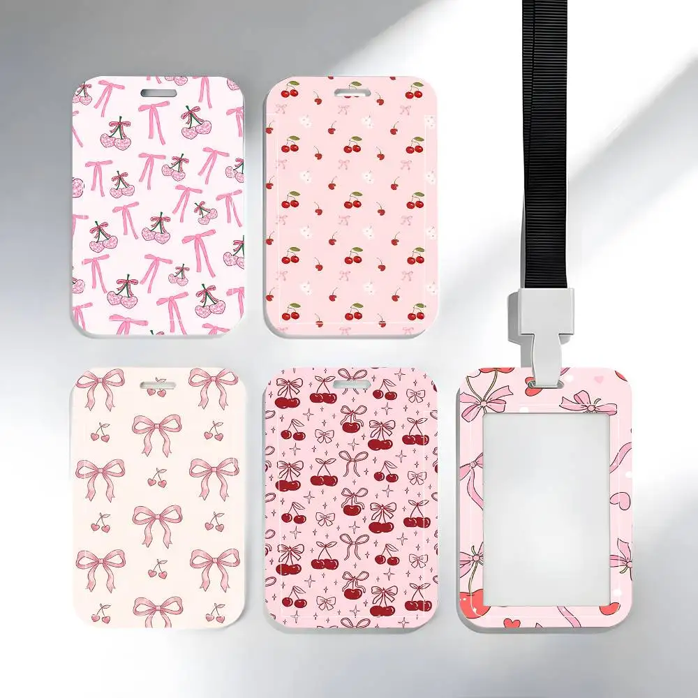 Pink Bow Cherry Lanyard Card Holders Student ID Card Holders Neckband Card Holders Access Control Accessories Gifts
