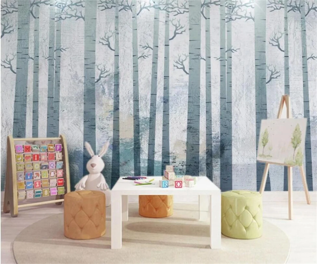 

hand painted Nordic abstract forest custom wallpaper papel de parede Bedroom sofa photo wallpaper decoration painting