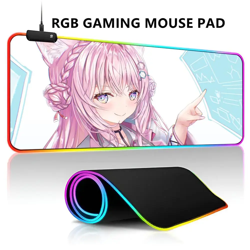 Коврик для мыши Hololive Hakui Koyori Kawaii с RGB LED-подсветкой, водонепроницаемый, большой игровой коврик для мыши, большой коврик для клавиатуры