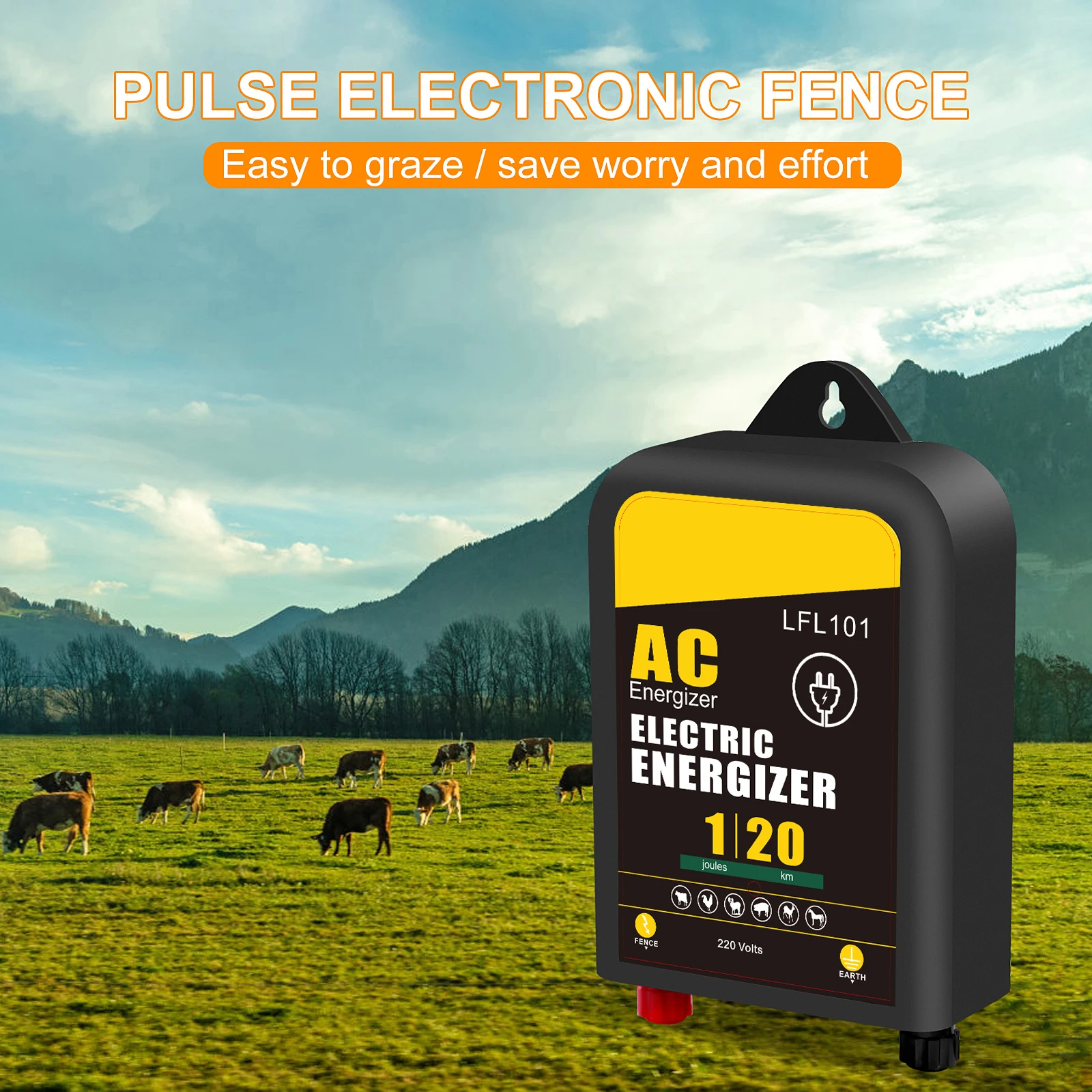 Imagem -02 - Electric Shepherd Fence Energizer ac Powered Pulse Voltage Outdoor Impermeável Apto para Gado Animais Cães Fazenda 220km