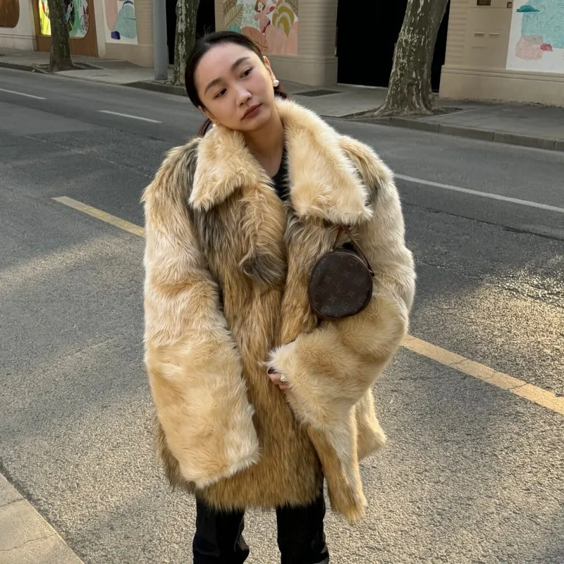 

2025 Winter Women Faxu Fur Coat Fashion Long Sleeve Loose Jacket Casual Outerwear Chic Long Sleeve Daily Street Warm Coat