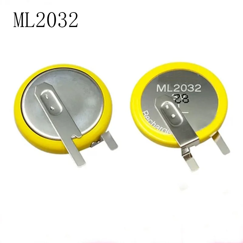 4PCS/LOT ML2032 Rechargeable Battery 3V with horizontal solder pins instead of CR2032 LIR2032, for Mainboard