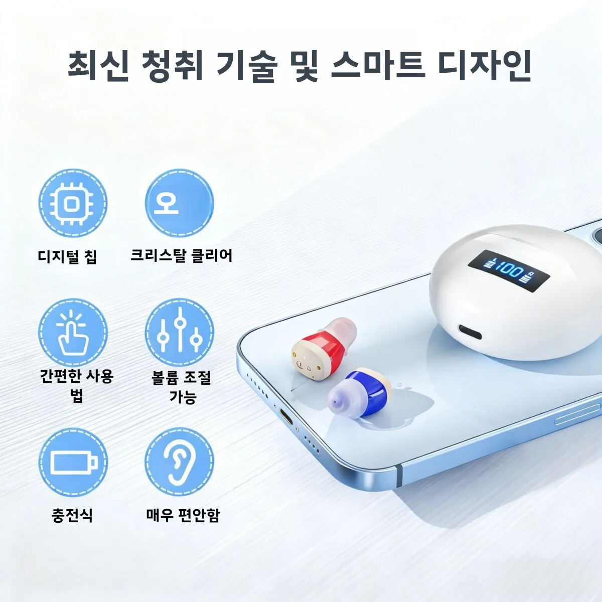 Portable Magnetic Charging Earphones Digital Display Long Battery Life Noise Cancelling Invisible Sound Amplifier For Old People