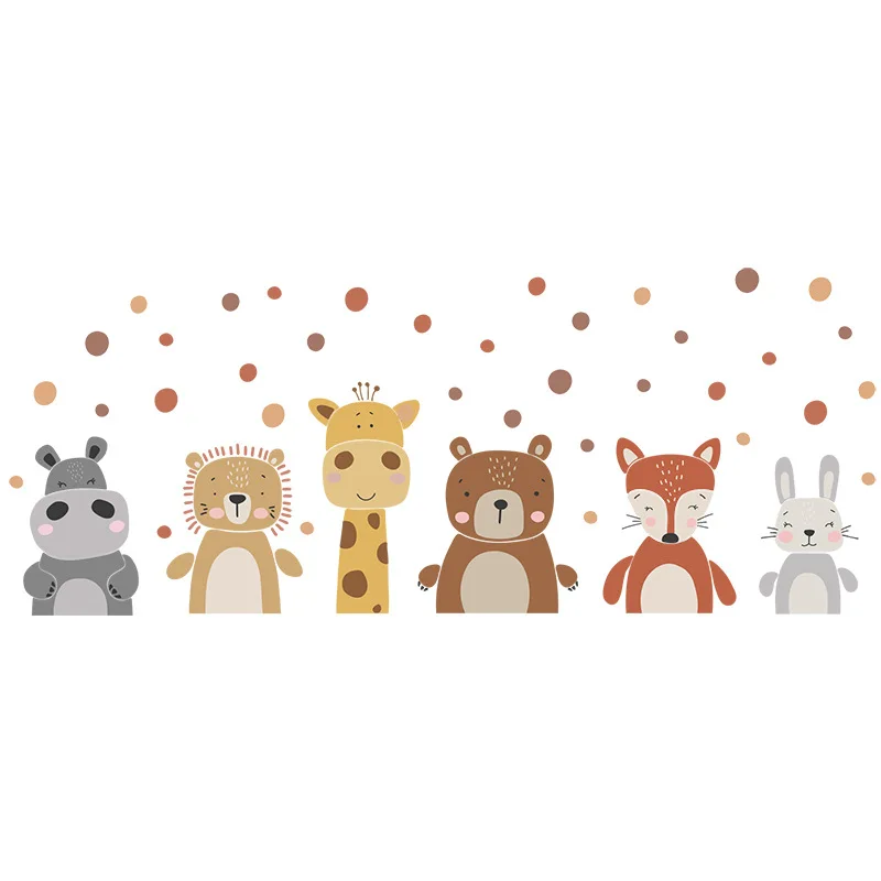 Boho Cute Giraffe Bear Animals Dots Wall Sticker Nursery Vinyl Children's Wall Art Decals for Baby Kids Room Home Decoration