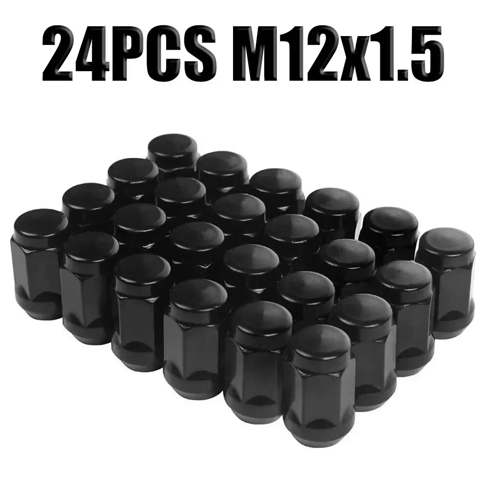 24PCS X1.5 Steel Wheel Nuts Black Lug Nut Socket For LandCruiser Prado For Ford  Black Parts Accessories