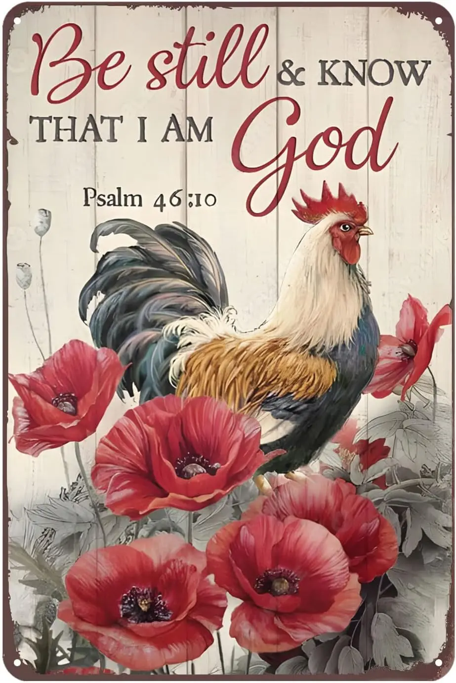 Be Still and Know That I Am God Chicken Metal Tin Sign Vintage Coffee Bar Wall Art Decor Toilet Bathroom