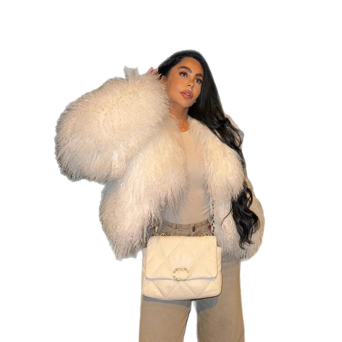 Manteaux en fausse laine et fourrure pour femmes, pardessus court Y2k, col en V, manches longues, point ouvert, épais, ample, élégant, automne hiver 2025