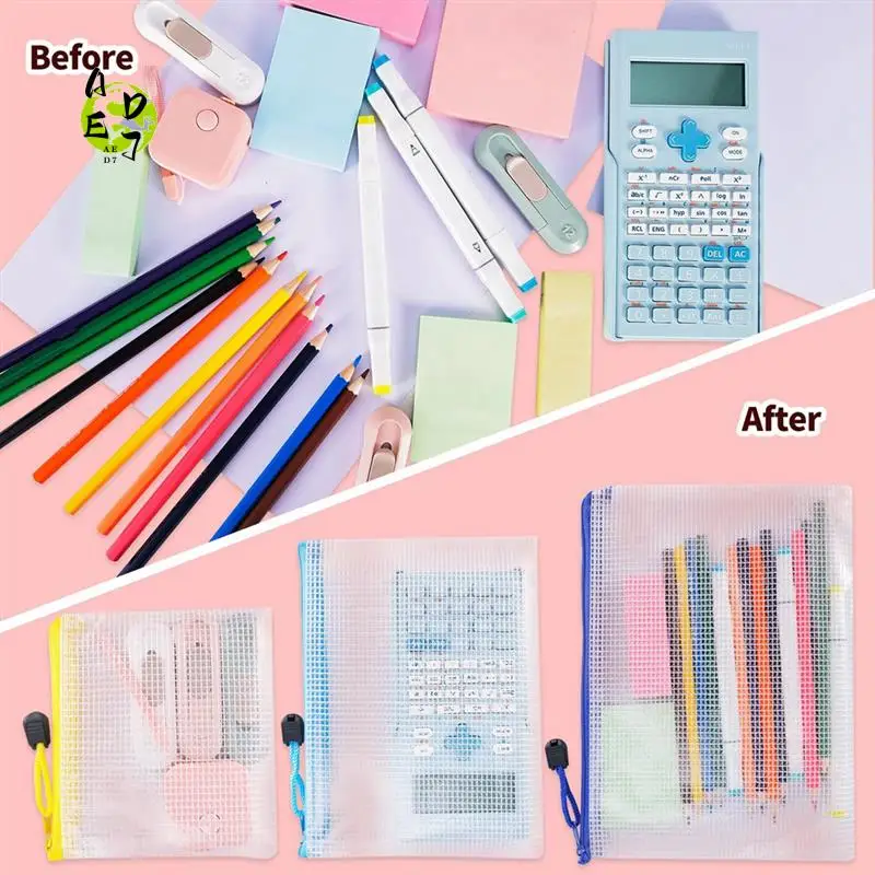 

AED7-24Pcs Mesh Zipper Pouch Bags-8 Sizes Zipper Pouches For Organization,Mesh Bags With Zipper File Bag With Zipper Easy To Use