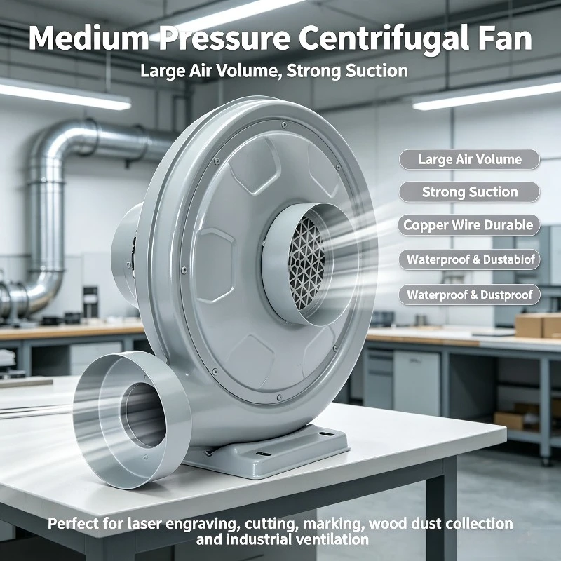 Medium Pressure Centrifugal Blower Dust Smoke Extraction Fan 220V 380V For Woodworking Laser Engraving Machine