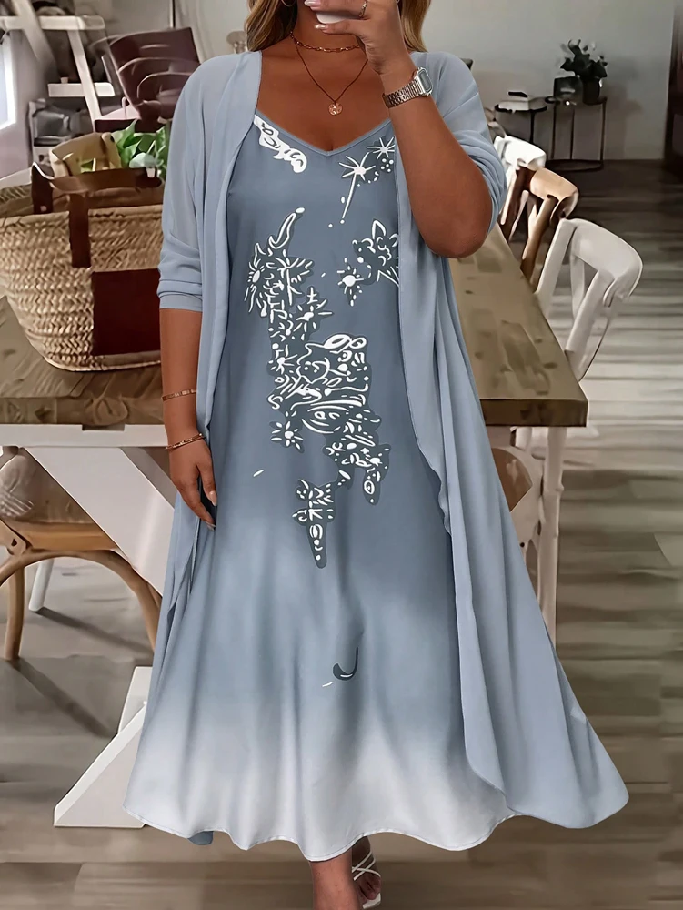 Plus Size 2026 Spring and Autumn New Fashion Elegant lace chiffon dress two-piece polyester material Elegant