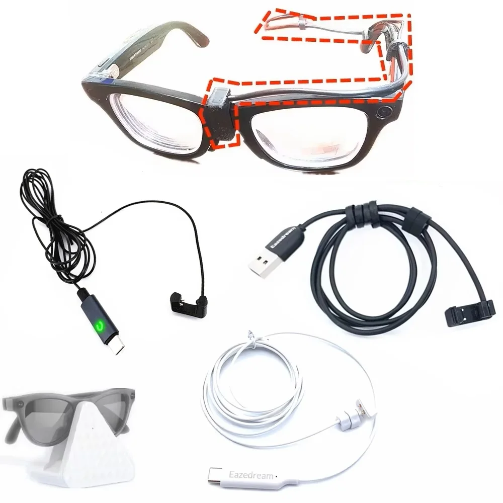 USB / Type-C Charging Cable Support Direct Charge Without Case & Continuous Power for Ray-Ban Meta Gen 1 2 Smart Glasses Rayban