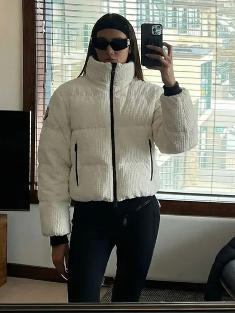 

Повседневное вязаное хлопковое теплое пальто для женщин, утолщенное, с длинными рукавами, воротником-стойкой, на молнии, с карманами, модная зимняя женская верхняя одежда 2026