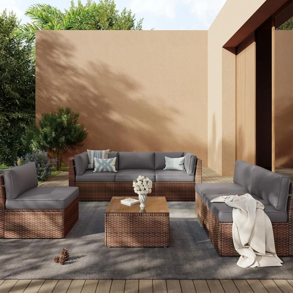 14-Piece Outdoor Replacement Cushions for 6-Seat Wicker Sectional, Dark Grey
