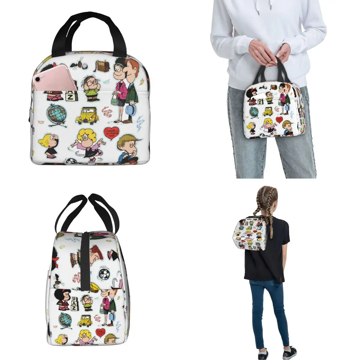 Personagens Mafalda Saco De Almoço Isolado, Saco Térmico Reutilizável, Tote Portátil, Caixa De Praia, Bolsas De Comida Ao Ar Livre