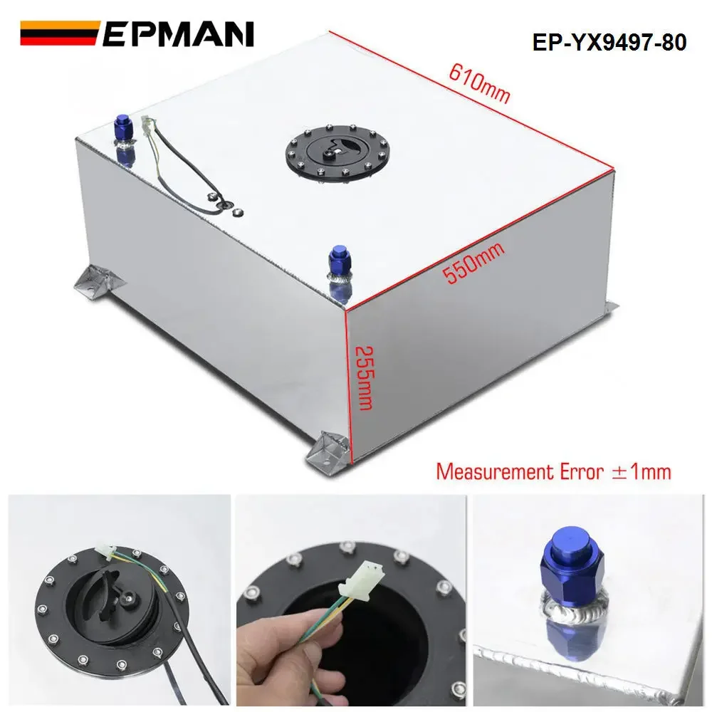 EPMAN Universal Aluminium 80L Fuel Tanks Gas Gasoline Fuel Cell Tank Fuel Surge Tank W Cap/Foam Inside / Sensor EP-YX9497-80