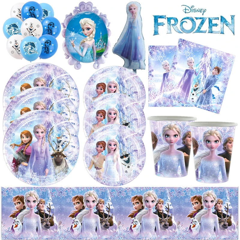 Birthday Decorations Frozen Elsa Anna Princess Disposable Tableware Paper Plates Cups Banner Baby Shower Wedding Party Supplies